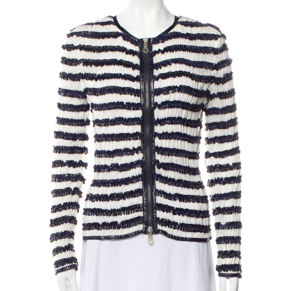 Giorgio Armani Navy and White Eel Skin Blazer with Fitted Silhouette Sz 8